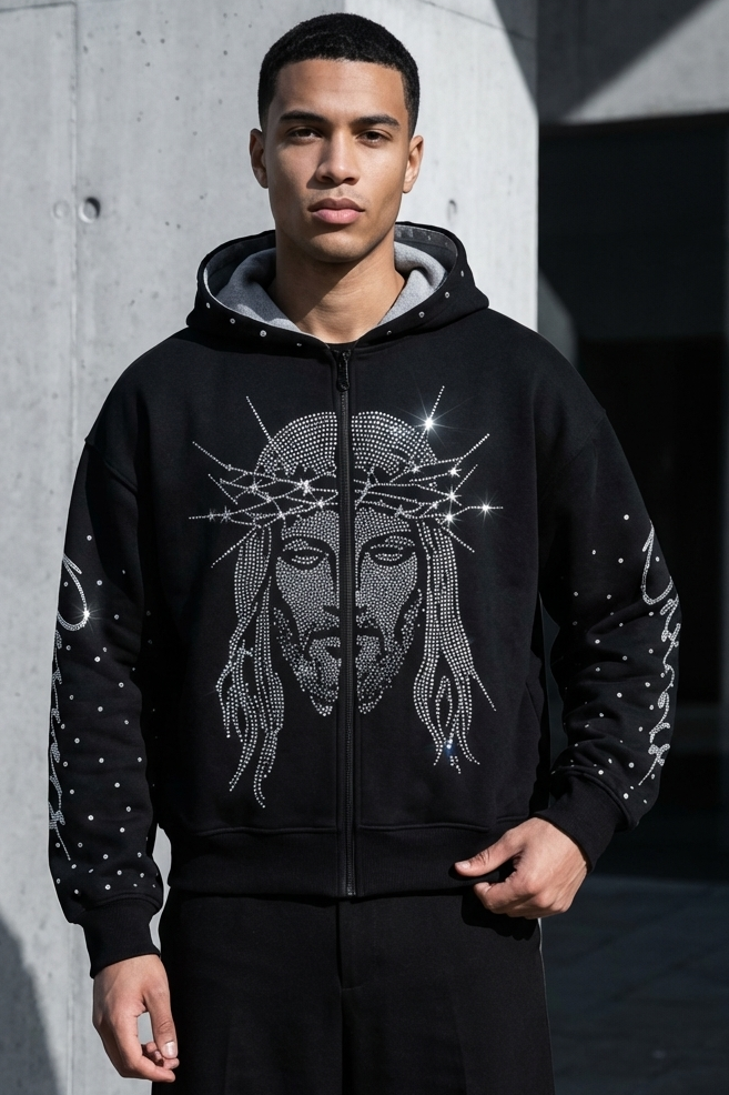 Crown Rhinestone Zip Hoodie