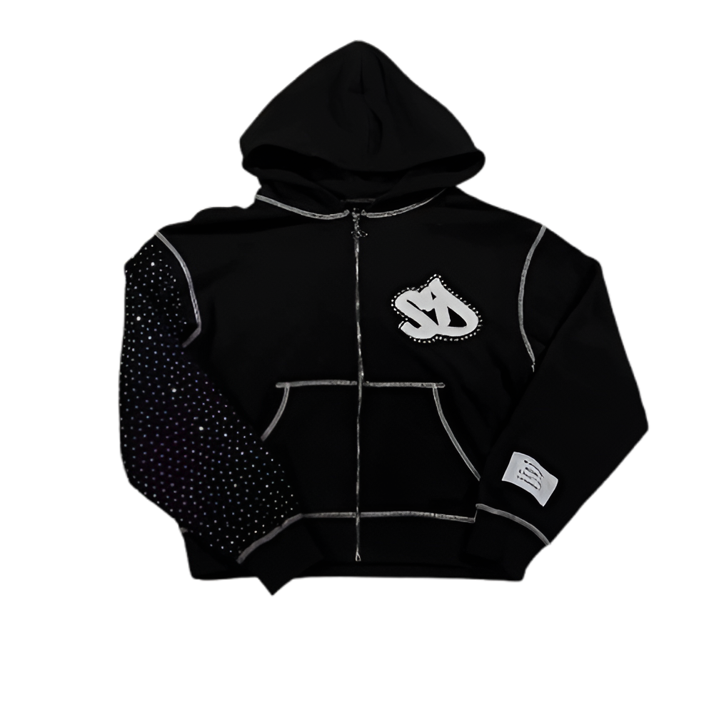 Stud Sleeve Zip-Up Hoodie