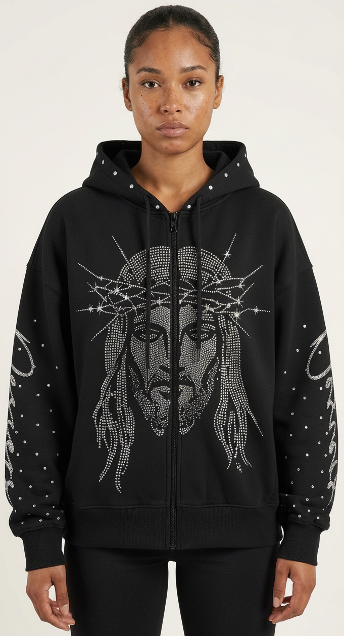 Crown Rhinestone Zip Hoodie