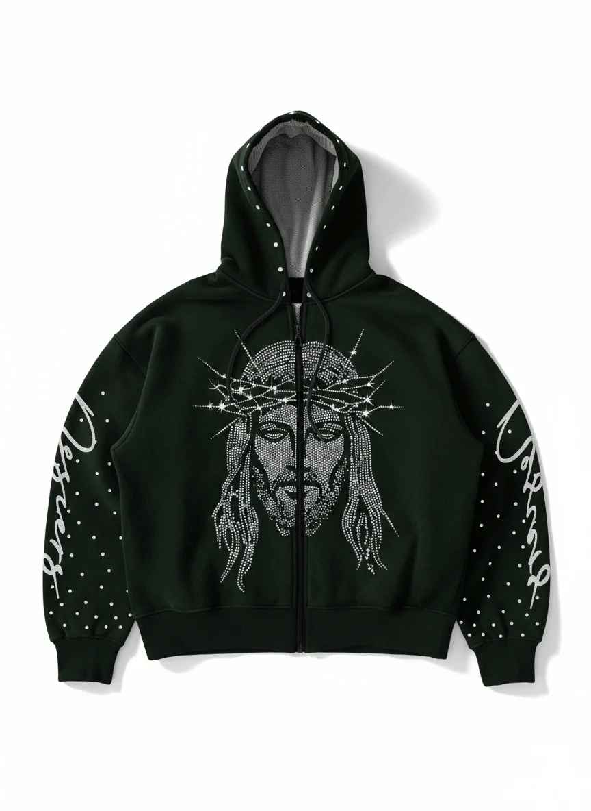 Crown Rhinestone Zip Hoodie